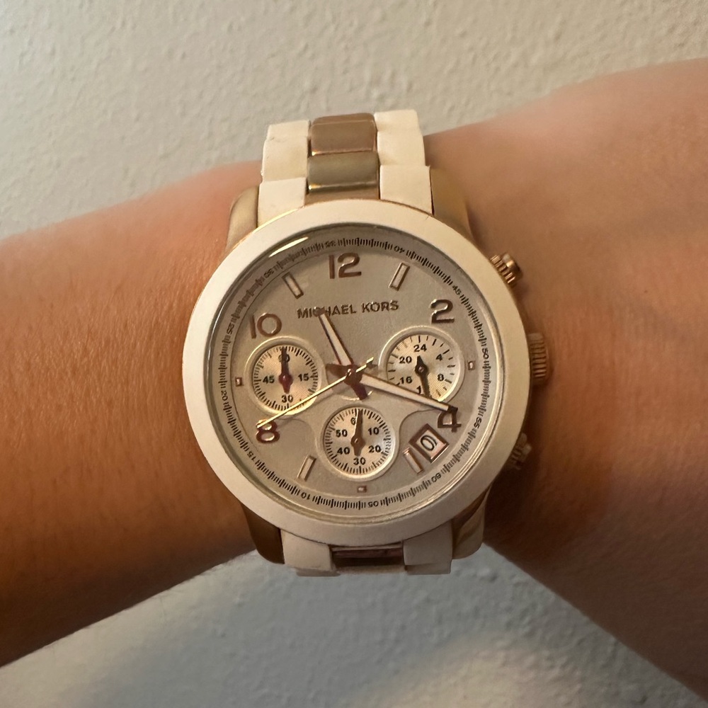 MICHAEL KORS Ritz Chronograph Two-Tone Stainless Steel Watch (White/Rose
Gold) - Picture 2 of 5